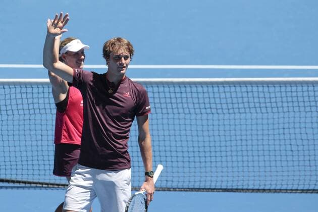 3rd January 2018, Perth Arena, Perth, Australia; MasterCard Hopman Cup Tennis; Angelique Kerber and Alexander Zverev of Team Germany wave to the fans after winning the mixed doubles against Canada 2-0  ActionPlus11967756