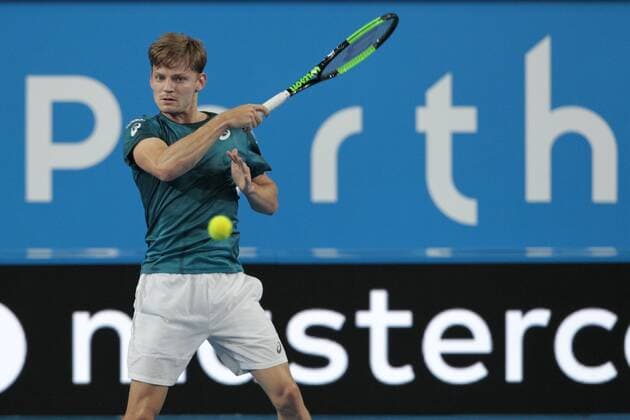 3rd January 2018, Perth Arena, Perth, Australia; MasterCard Hopman Cup Tennis; David Goffin of Team Belgium plays a forehand shot against Thanasi Kokkinakis of Team Australia  ActionPlus11967861