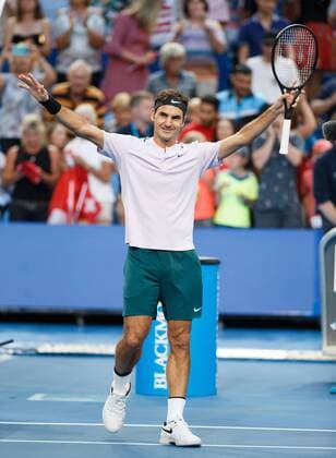 ROGER FEDERER bedankt sich beim Publikum nach seinem Sieg, Jubel, Freude, Emotion, Team Switzerland Tennis - Hopman Cup 2018 - ITF - Perth Arena - Perth - Western Australia - Australia - 4 January 2018. Copyright: xJuergenxHasenkopfx