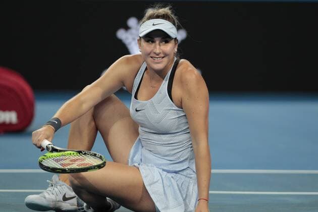 4th January 2018, Perth Arena, Perth, Australia; MasterCard Hopman Cup Tennis; Belinda Bencic of Team Switzerland sits on the court as Roger Federer and Jack Sock hit to one another  ActionPlus11968022