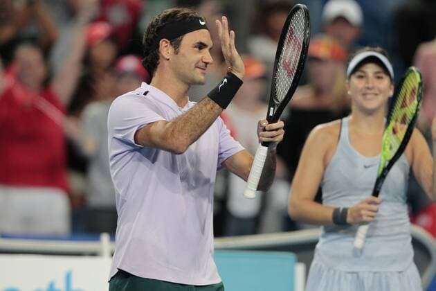 4th January 2018, Perth Arena, Perth, Australia; MasterCard Hopman Cup Tennis; Roger Federer and Belinda Bencic wave to the fans after they won the mixed doubles  ActionPlus11968027