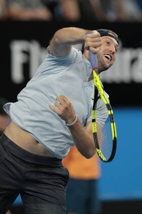 4th January 2018, Perth Arena, Perth, Australia; MasterCard Hopman Cup Tennis; Jack Sock of Team USA has some fun during the mixed doubles against Switzerland  ActionPlus11968018