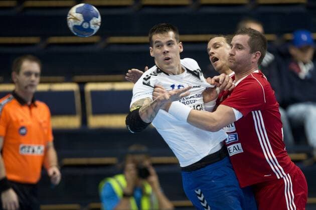Nico Rönnberg 10, FIN, Maros Balaz 15, SVK during their Handball Finland - Slovakia World Championship WM Weltmeisterschaft 2019 Qualification match in Energia Arena 4. January 2018 in Vantaa, Finland.  Copyright: xTomixHänninenx NP24_00068914