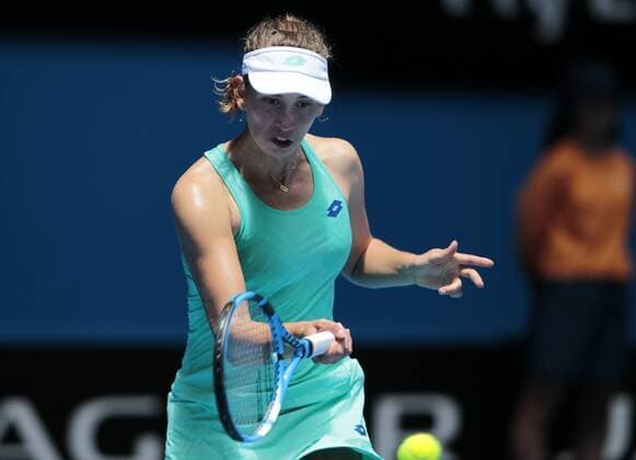 5th January 2018, Perth Arena, Perth, Australia; MasterCard Hopman Cup Tennis; Elise Mertens of Team Belgium plays a forehand shot against Eugenie Bouchard of Team Canada on day 7 of the Hopman Cup  ActionPlus11968220