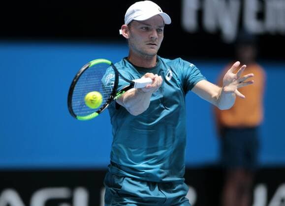 5th January 2018, Perth Arena, Perth, Australia; MasterCard Hopman Cup Tennis; David Goffin of Team Belgium plays a forehand shot against Vasek Pospisil of Team Canada on day 7 of the Hopman Cup  ActionPlus11968226