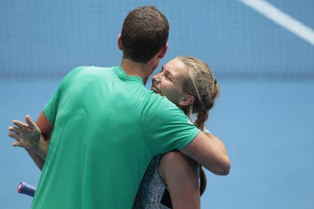 5th January 2018, Perth Arena, Perth, Australia; MasterCard Hopman Cup Tennis; Maddison Inglis 19 yr old from Western Australia replacement player for Eugenie Bouchard gets a hug from doubles partner Vasek Pospisil of Team Canada after they won their match against team Belgium in the mixed doubles  ActionPlus11968252