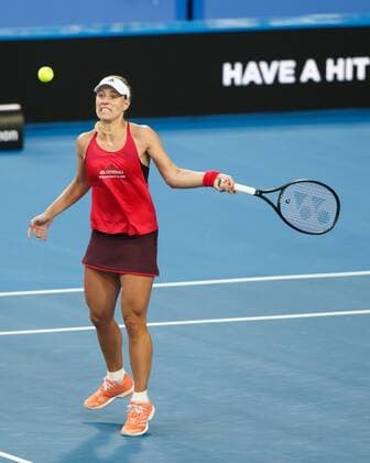 ANGELIQUE KERBER (GER), Hintergrund: HAVE A HIT Logo,kurios Tennis - Hopman Cup 2018 - ITF - Perth Arena - Perth - Western Australia - Australia - 5 January 2018. Copyright: xJuergenxHasenkopfx