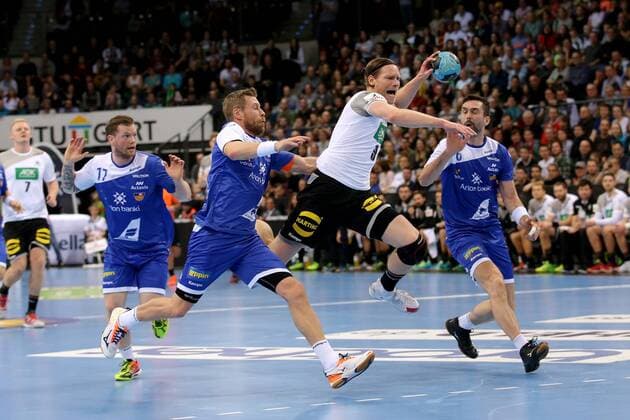Gudjon Valur Sigurosson ( Island ) Tobias Reichmann ( Deutschland ) Asgeir Oern Hallgrimsson ( Island ), Deutschland vs. Island, Handball, GER, Nationalteam, 2018, Deutschland, 05.01.2018, Stuttgart Copyright: xLanger Eibner-Pressefotox EP_HLR