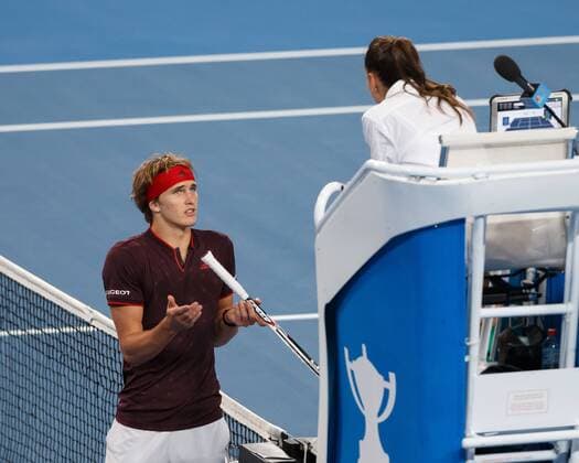 ALEXANDER ZVEREV diskutiert mit Stuhlschiedsrichter Marijana Veljovic (SRB),Frust,Aerger, Team Germany Tennis - Hopman Cup 2018 - ITF - Perth Arena - Perth - Western Australia - Australia - 5 January 2018. Â Copyright: xJuergenxHasenkopfx