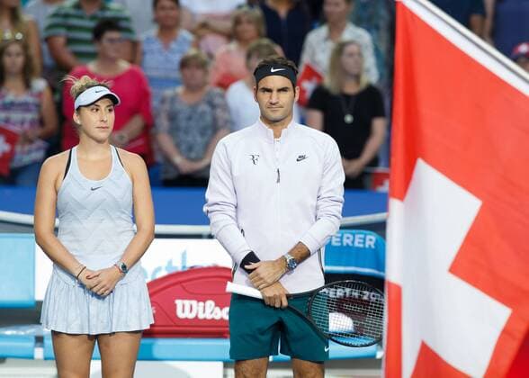 BELINDA BENCIC und ROGER FEDERER, Team Switzerland, Mixed Doubles Final Tennis - Hopman Cup 2018 - ITF - Perth Arena - Perth - Western Australia - Australia - 6 January 2018. Â Copyright: xJuergenxHasenkopfx