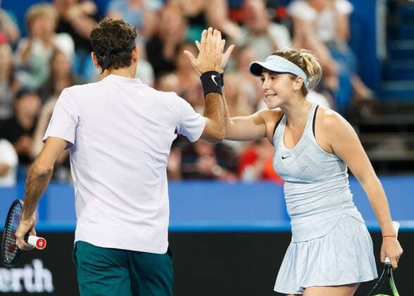 BELINDA BENCIC ROGER FEDERER, Team Switzerland, Mixed Doubles Final Tennis - Hopman Cup 2018 - ITF - Perth Arena - Perth - Western Australia - Australia - 6 January 2018. Â Copyright: xJuergenxHasenkopfx