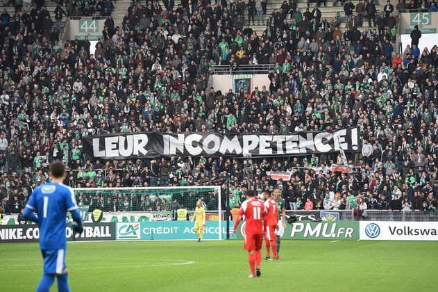 Message des supporters (saint etienne) FOOTBALL : Saint Etienne vs Nimes - 32e coupe de France - 07 01 2017 FredericChambert Panoramic 