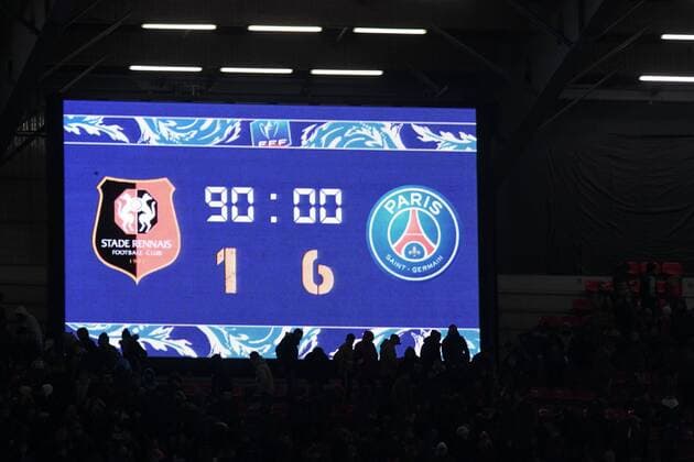 Fußball, Coupe de France, Stade Rennes - Paris St. Germain ILLUSTRATION - ECRAN GEANT - SCORE FINAL FOOTBALL : Rennes vs Paris SG - Coupe de France - 07 01 2018 AnthonyBIBARD FEP Panoramic 