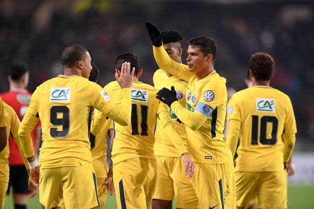 Fußball, Coupe de France, Stade Rennes - Paris St. Germain 02 THIAGO SILVA (psg) - JOIE FOOTBALL : Rennes vs Paris SG - Coupe de France - 07 01 2018 AnthonyBIBARD FEP Panoramic 