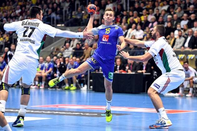 180108 Sveriges Hampus Wanne under träningslandskampen i handboll mellan Sverige och Ungern den 8 januari 2018 i Partille. Copyright: CARLxSANDIN BB180108CS013