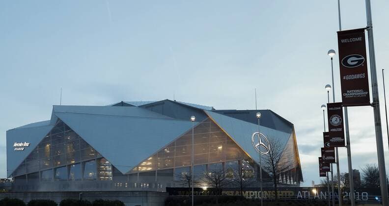 January 8, 2018: The Mercedes-Benz Stadium is set for the 2018 NCAA College League USA National Championship game between the University of Georgia Bulldogs and the University of Alabama Crimson Tide at Mercedes-Benz Stadium in Atlanta, GA. CSM NCAA Football 2018: National Championship Alabama vs Georgia JAN 08 - ZUMAc04_ 20180107_zaf_c04_236 Copyright: xJustinxCooperx