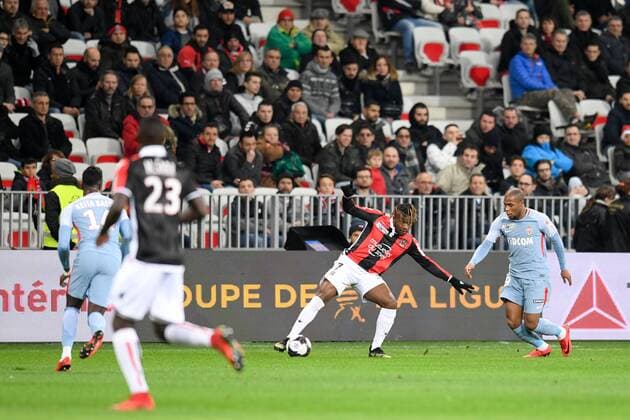 07 Allan SAINT MAXIMIN (nice) - 19 DJIBRIL SIDIBE (mon) FOOTBALL : Nice vs Monaco - Coupe de la Ligue - 09 01 2018 FEP Panoramic 