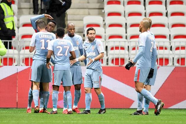 08 JOAO MOUTINHO (mon) - 19 DJIBRIL SIDIBE (mon) - 15 Adama DIAKHABY (mon) - JOIE FOOTBALL : Nice vs Monaco - Coupe de la Ligue - 09 01 2018 FEP Panoramic 
