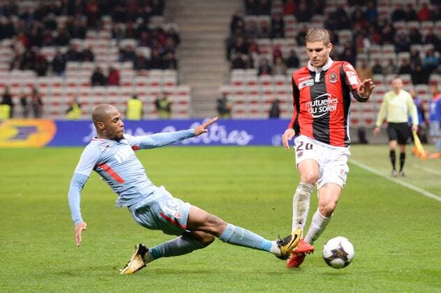 20 MAXIME LE MARCHAND (nice) - 19 DJIBRIL SIDIBE (mon) FOOTBALL : Nice vs Monaco - Coupe de la Ligue - 09 01 2018 FEP Panoramic 