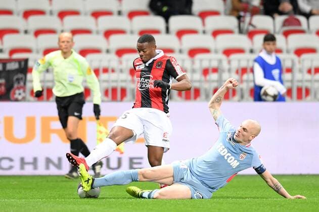 25 Wylan CYPRIEN (nice) - ANDREA RAGGI (mon) FOOTBALL : Nice vs Monaco - Coupe de la Ligue - 09 01 2018 FEP Panoramic 