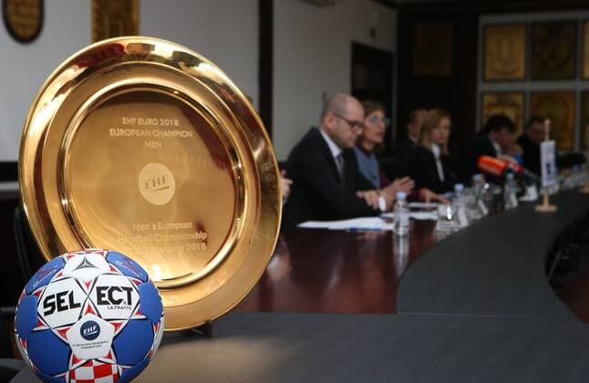 press conference PK Pressekonferenz on the occasion of the European Handball Championship 11.01.2018., Croatia, Split - Press conference on the occasion of the European Handball Championship, featured by Jelena Hrgovic, EHF president Michael Widerer, Tomislav Grahovac on behalf of the Croatian Handball Association, Silvio Njiric, Toni Gamulin, Hrvoje Akrap, Martin Hausleitner, JJ Rowland. IvoxCagalj PIXSELL