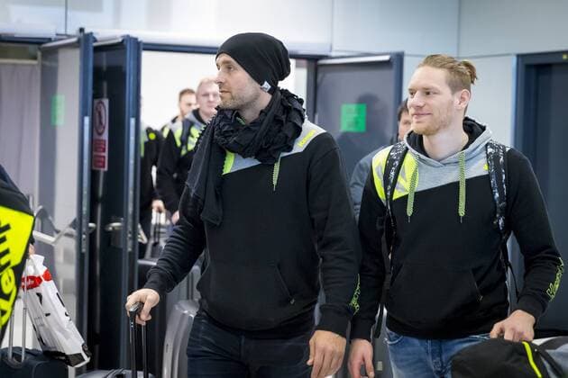 Silvio Heinevetter und Tobias Reichmann bei der Ankunft. Ankunft der deutschen Mannschaft in Zagreb, Handball, EHF Euro 2018, 11.01.18 Zagreb Croatia Copyright: xAgentur54Gradx xFelixxKoenigx