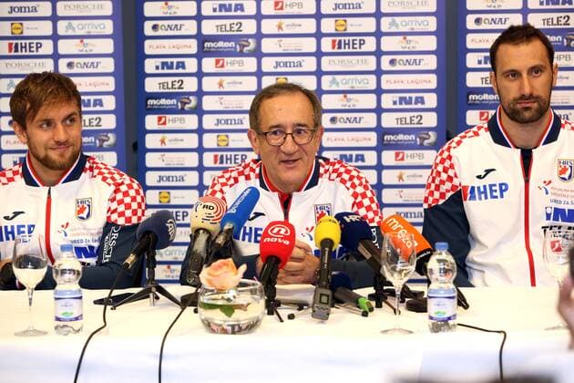 Lino Cervar presented a list of team members who will compete at the European Championships 11.01.2018., Croatia, Split - Coach of the Croatian national handball representation Lino Cervar presented a list of team members who will compete at the European Championships. Igor Vori and Luka Cindric participated in the press conference PK Pressekonferenz  MirandaxCikotic PIXSELL