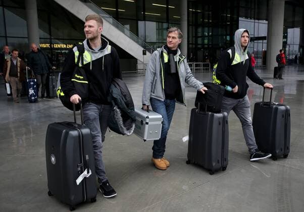 German handball team 11.01.2018., Croatia, Zagreb, Airport Franjo Tudjman - Arrival of the German handball team at the 2018 European Handball Championship which is played in Croatia. The German national team Nationalteam is in Group C in Zagreb and plays against Macedonia, Montenegro and Slovenia.Philipp Weber, Steffen Weinhold  IgorxKralj PIXSELL