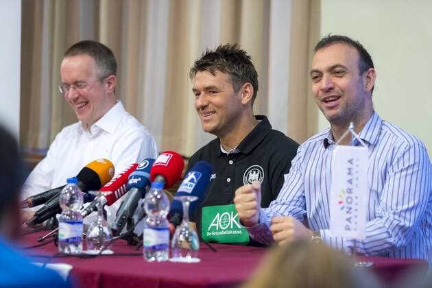 Pressesprecher Tim Oliver Kalle, Bundestrainer Christian Prokop und Bob Hanning. 1. Pressekonferenz der Deutschen Nationalmannschaft in Zagreb, Handball, EHF Euro 2018, 12.01.18 Zagreb Zagreb Croatia Hotel Panorama Copyright: xAgentur54Gradx xFelixxKoenigx
