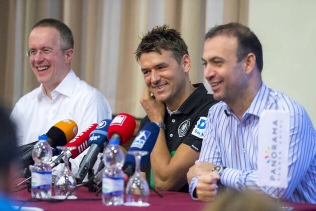 Pressesprecher Tim Oliver Kalle, Bundestrainer Christian Prokop und Bob Hanning. 1. Pressekonferenz der Deutschen Nationalmannschaft in Zagreb, Handball, EHF Euro 2018, 12.01.18 Zagreb Zagreb Croatia Hotel Panorama Copyright: xAgentur54Gradx xFelixxKoenigx