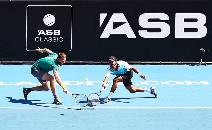 12th January 2018, ASB Tennis Centre, Auckland, New Zealand; ASB Classic, ATP Tennis Herren Mens Tennis; Michael Venus (NZL) and Raven Klaasen (RSA) during the ASB Classic ATP Men s Tournament Day 5 Semi Finals  ActionPlus11971116
