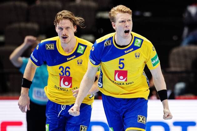 Handball, EM, Schweden - Island 180112 Sveriges Simon Jeppsson jublar under handbollsmatchen mellan Sverige och Island under Handbolls-EM 2018 den 12 januari 2018 i Split. Copyright: LUDVIGxTHUNMAN BB180112LT032