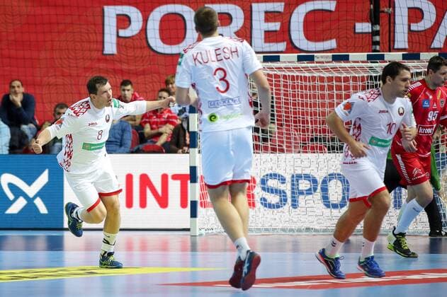 HANDBALL - EHF EURO 2018, BLR vs AUT POREC,CROATIA,12.JAN.18 - HANDBALL - EHF European Championship EM Europameisterschaft group stage, Belarus vs Austria. Image shows the rejoicing of Siarhei Shylovich (BLR). GEPAxpictures xMaticxKlansek