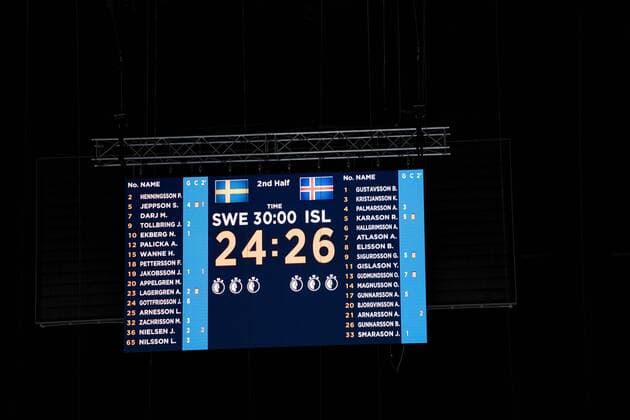 Handball, EM, Schweden - Island 180112 Resultattavlan efter handbollsmatchen mellan Sverige och Island under Handbolls-EM 2018 den 12 januari 2018 i Split. Copyright: LUDVIGxTHUNMAN BB180112LT088