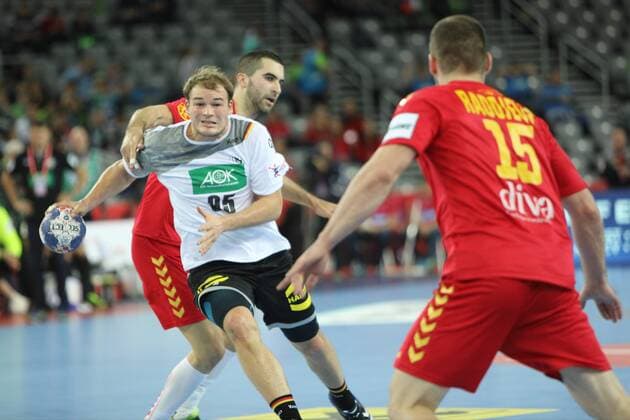 Zagreb, 13 01 2018 - Arena Zagreb hall, 2018 Men s European Championship EM Europameisterschaft Preliminary Round, Group C. Germany (white) - Montenegro (red) DRUX Paul (95) 