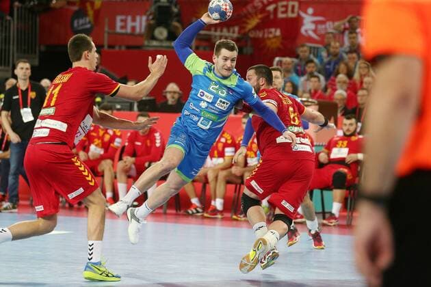 European Handball Championship, Group C, 1st round, Macedonia - Slovenia 13.01.2018., Croatia, Arena Zagreb, Zagreb - European Handball Championship, Group C, 1st round, Macedonia - Slovenia. ZARABEC Miha  DaliborxUrukalovic PIXSELL