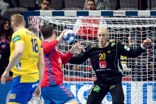 180114 Sveriges malvakt Mikael Appelgren under handbollsmatchen mellan Serbien och Sverige under Handbolls-EM 2018 den 14 januari 2018 i Split. Copyright: LUDVIGxTHUNMAN BB180114LT012
