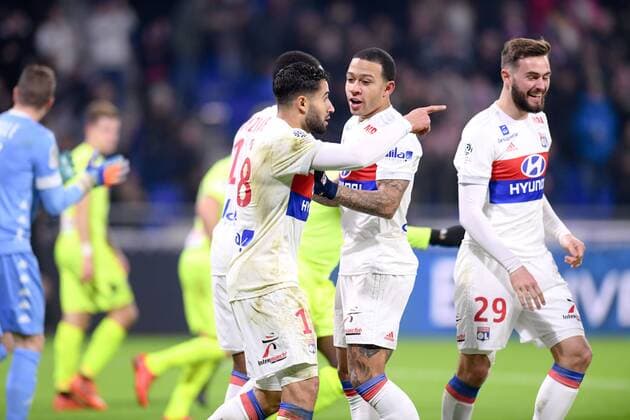 18 NABIL FEKIR (ol) - 11 MEMPHIS DEPAY (ol) - JOIE FOOTBALL : Lyon vs Angers - Ligue 1 Conforama - 14 01 2018 FEP Panoramic 