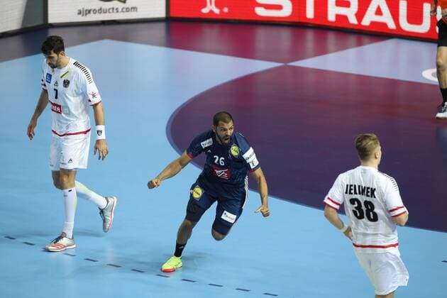 HANDBALL - EHF EURO 2018, AUT vs FRA POREC,CROATIA,14.JAN.18 - HANDBALL - EHF European Championship EM Europameisterschaft group stage, Austria vs France. Image shows the rejoicing of Nicolas Claire (FRA). GEPAxpictures xMaticxKlansek