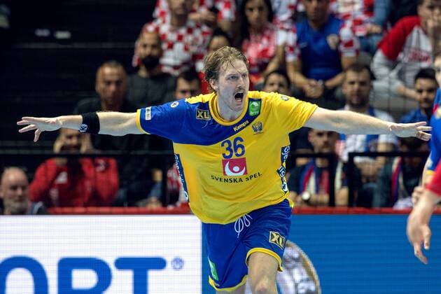 180114 Sveriges Jesper Nielsen jublar under handbollsmatchen mellan Serbien och Sverige under Handbolls-EM 2018 den 14 januari 2018 i Split. Copyright: LUDVIGxTHUNMAN BB180114LT067