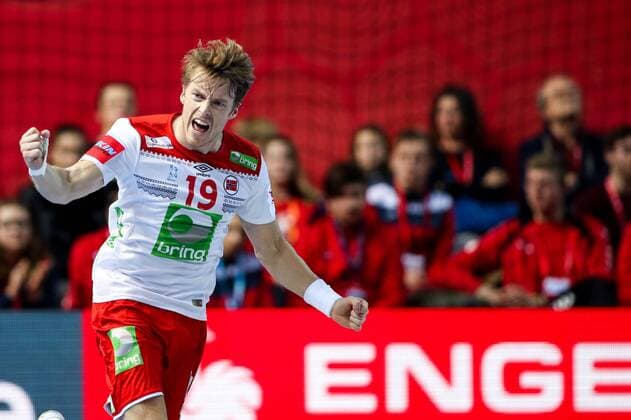 HANDBALL - EHF EURO 2018, NOR vs BLR POREC,CROATIA,14.JAN.18 - HANDBALL - EHF European Championship EM Europameisterschaft group stage, Norway vs Belarus. Image shows the rejoicing of Kristian Bjornsen (NOR). GEPAxpictures xMaticxKlansek