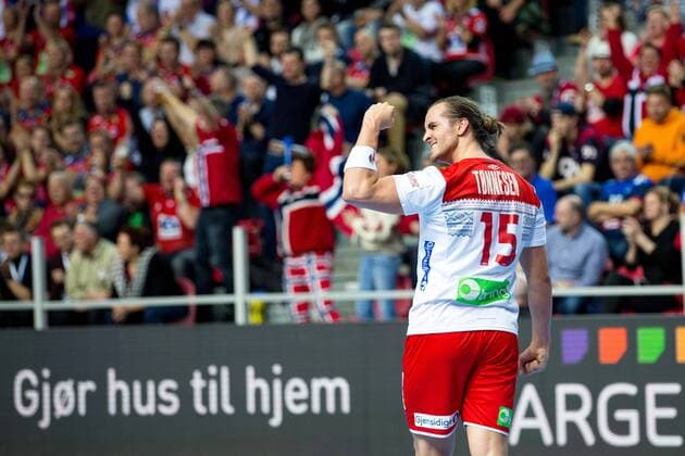 HANDBALL - EHF EURO 2018, NOR vs BLR POREC,CROATIA,14.JAN.18 - HANDBALL - EHF European Championship EM Europameisterschaft group stage, Norway vs Belarus. Image shows the rejoicing of Kent Robin Tonnesen (NOR). GEPAxpictures xMaticxKlansek