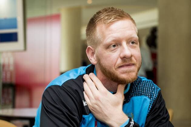 180115 Jim Gottfridsson intervjuas under en pressträff med det svenska landslaget i handboll under Handbolls-EM 2018 den 15 januari 2018 i Split. Copyright: LUDVIGxTHUNMAN BB180115LT013
