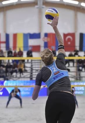 Czech Michala Kvapilova in action during women Beach volleyball Beachvolleyball CEV European Championship EM Europameisterschaft Tour Masters semifinal match Kolocova and Kvapilova vs Anniina Parkkinen and Taru Lahti-Liukkonen in Pelhrimov, Czech Republic, Sunday, January 14, 2018. (CTKxPhoto LubosxPavlicek) CTKPhotoP201801140309501  PAV 6