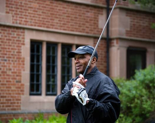 20.04.2012 Solihull, England. Former Coventry City Players play a round of golf at the Nailcote Hall Par 3 course before their 25 year FA Cup Celebrations. Cyrille Regis in action at the Nailcote Hall golf course.  ActionPlus11268415