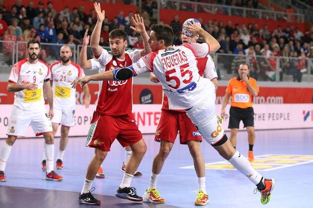 Handball, EM, Ungarn - Spanien European Handball Championship, Group D, 2nd Round, Hungary - Spain 15.01.2018., Croatia, Arena, Varazdin - European Handball Championship, Group D, 2nd Round, Hungary - Spain. FIGUERAS Adrian GoranxStanzl PIXSELL