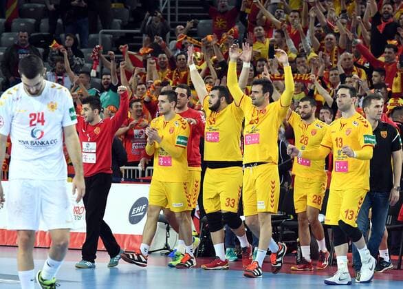 Handball, EM, Montenegro - Mazedonien Zagreb, Kroatien, Zagreb Arena, 15.1.2018 Männer- Handball, Europa-Meisterschaft 2018 Montenegro vs. Mazedonien Schlussjubel Mazedonien