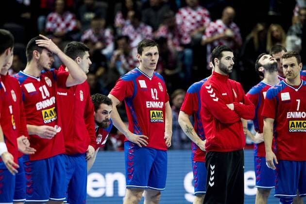 Handball, EM, Serbien - Island 180116 Serbiens Nemanja Obradovic deppar efter segern i handbollsmatchen mellan Serbien och Island under Handbolls-EM 2018 den 16 januari 2018 i Split. Copyright: LUDVIGxTHUNMAN BB180116LT003