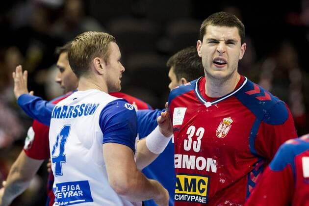 Handball, EM, Serbien - Island 180116 Serbiens Mijajlo Marsenic deppar efter segern i handbollsmatchen mellan Serbien och Island under Handbolls-EM 2018 den 16 januari 2018 i Split. Copyright: LUDVIGxTHUNMAN BB180116LT006
