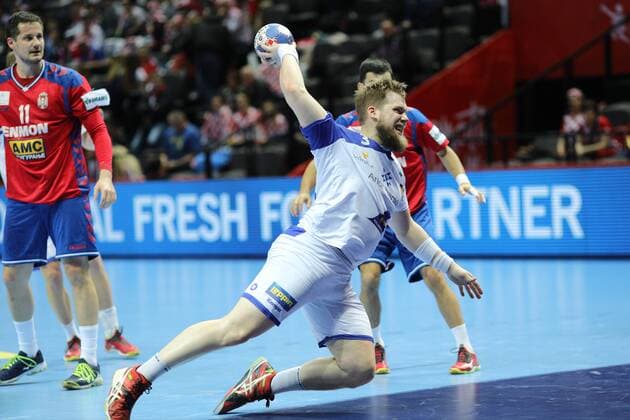 Handball, EM, Serbien - Island Split, 16 01 2018 - Spaladium Arena, 2018 Men s European Championship EM Europameisterschaft Preliminary Round, Group A. Serbia (red) - Iceland (white) 29:26 
